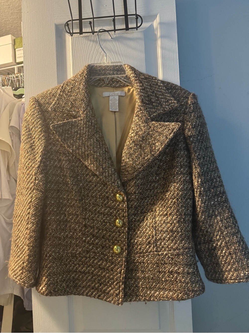 Cache Brown Tweed Blazer with Gold Buttons